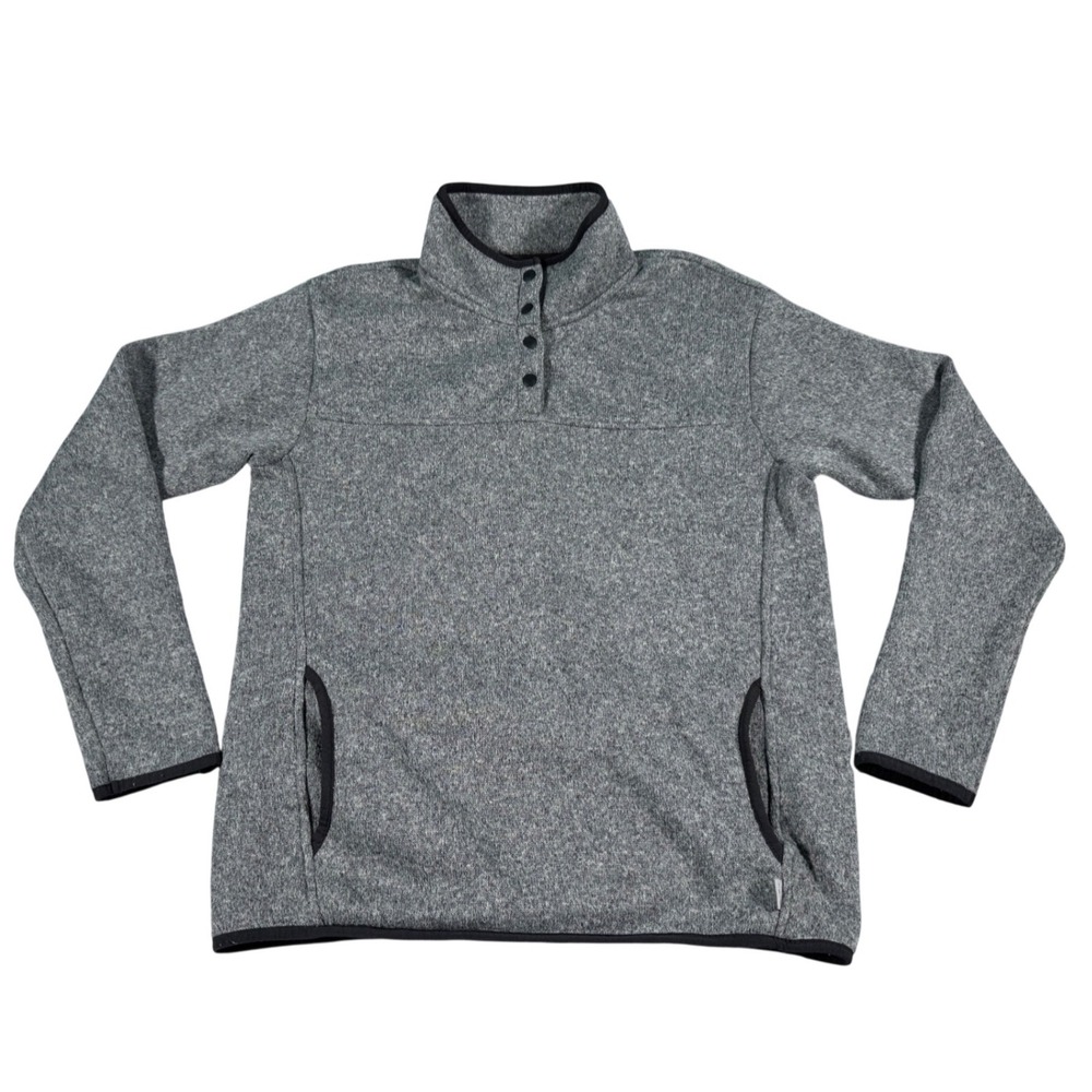 Eddie Bauer Womens Gray Fleece Snap Pullover Sweater Mock Neck Size M